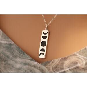 Sterling Silver Moon Phase Pendant Necklace With Black Wood